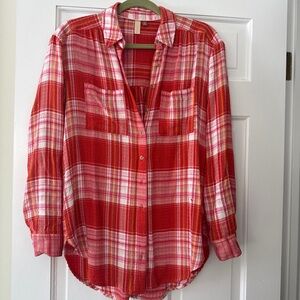 Anthropologie Red Plaid Blouse